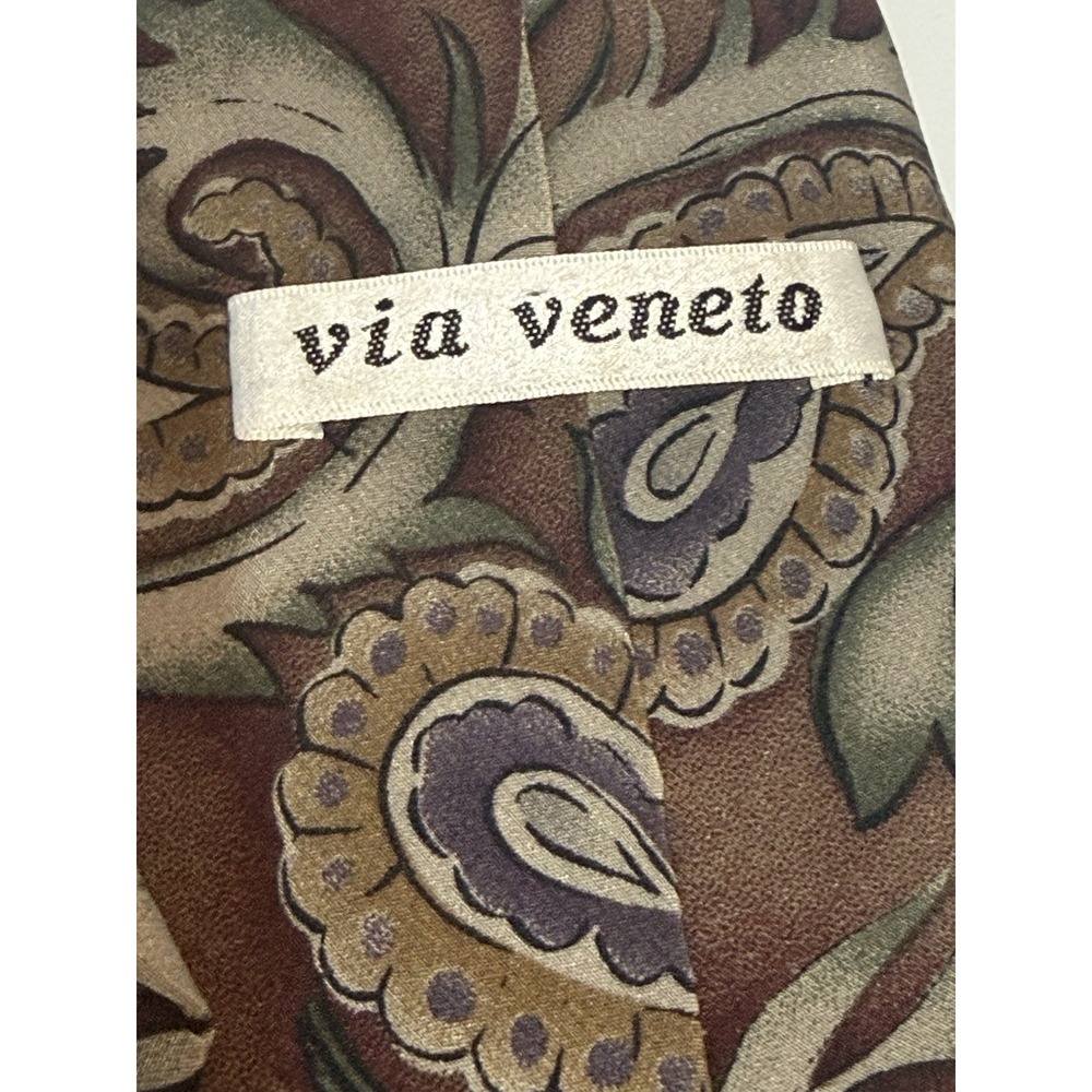 Vintage Via Veneto Silk Tie Mens Brown Purple Paisley Dark Academia Boho 90s WPL - Picture 5 of 8